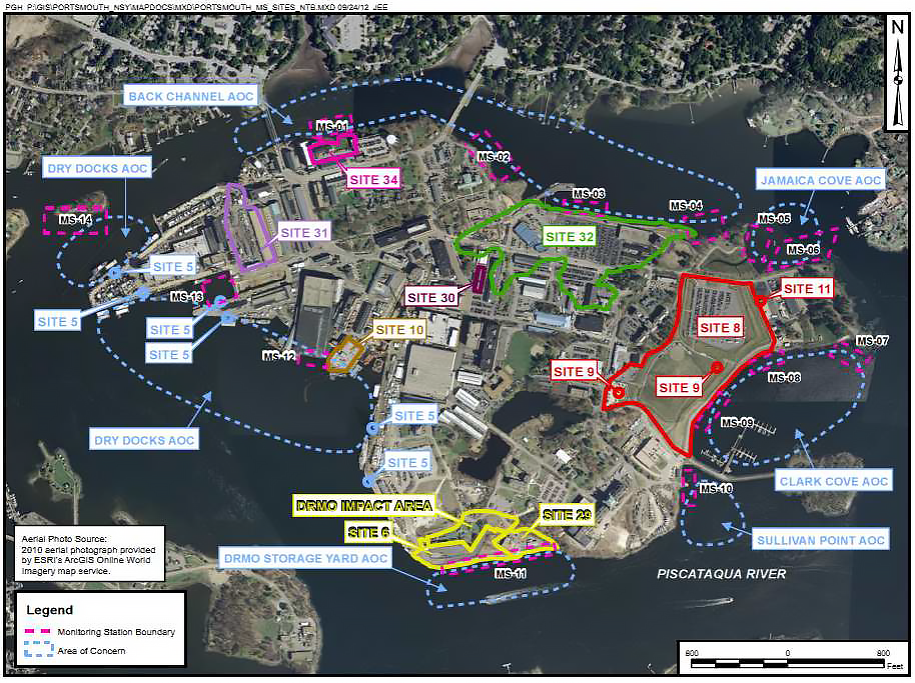								 								 								 Aerial map of Portsmouth Naval Shipyard Toxic Sites						