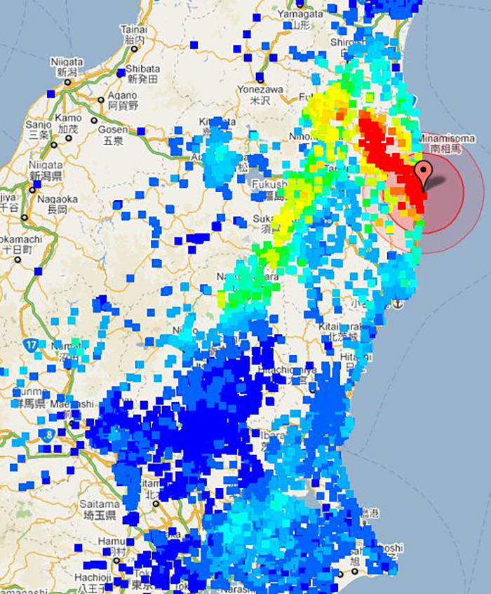 								 Radiation Map at Fukushima Daiichi: The original 20k (12 mile) evacuation radius (shown here) was incredibly inadequate.		